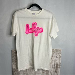 White Las Vegas Hot Pink Airbrush T Shirt Size Medium